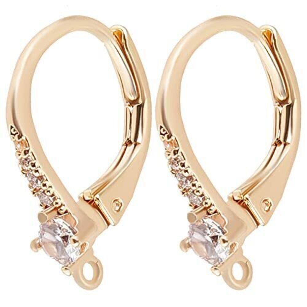9699 1 Box 10Pcs Cubic Zirconia Leverback Hooks 18K Gold Plated Brass